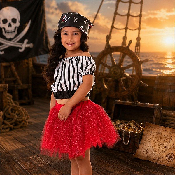 Fantasia Pirata Menina COMPLETA - 4 PEÇAS