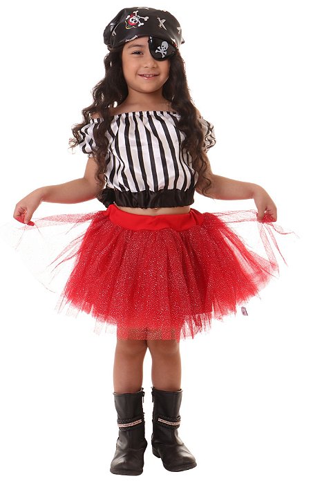 Fantasia Pirata Menina COMPLETA - 4 PEÇAS