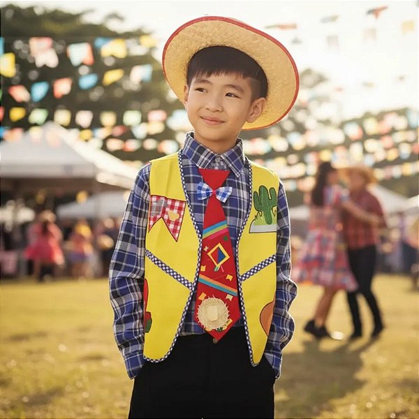 Colete Festa Junina Amarelo + BRINDE GRAVATA VERMELHA