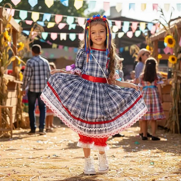 Vestido Festa Junina Quadrilha Vermelho + BRINDE BOLSINHA