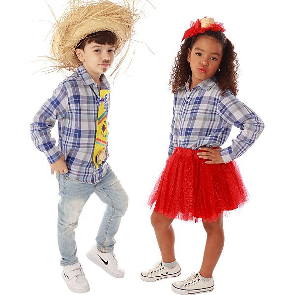Camisa Xadrez Infantil AZUL Mar de Bandeirinhas