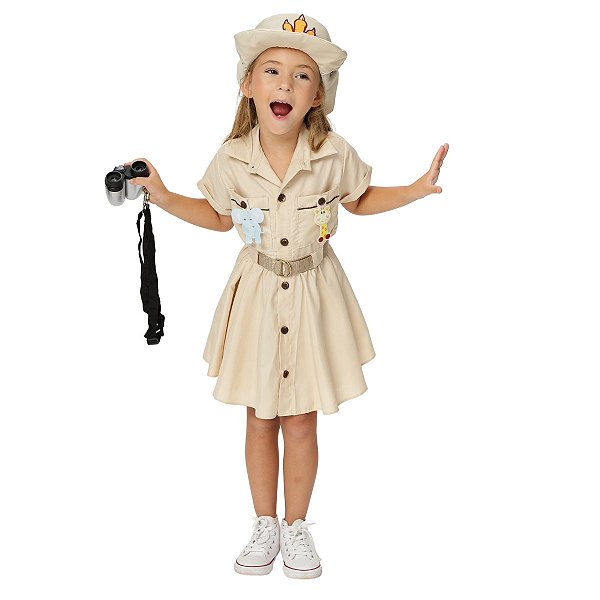 Fantasia Safari Paleontólogo África | VESTIDO + CINTO + APLIQUES + CHAPÉU