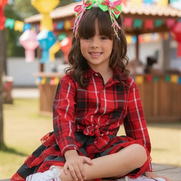 Camisa Festa Junina Xadrez VERMELHA Quadrilha - COUNTRY