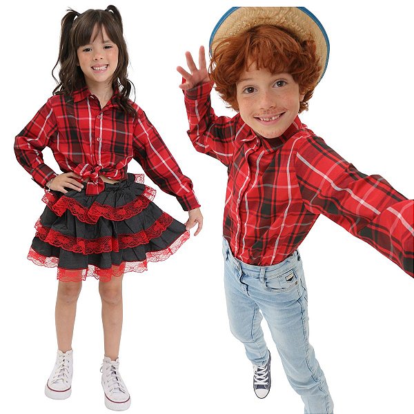 Camisa Festa Junina Xadrez VERMELHA Quadrilha - COUNTRY