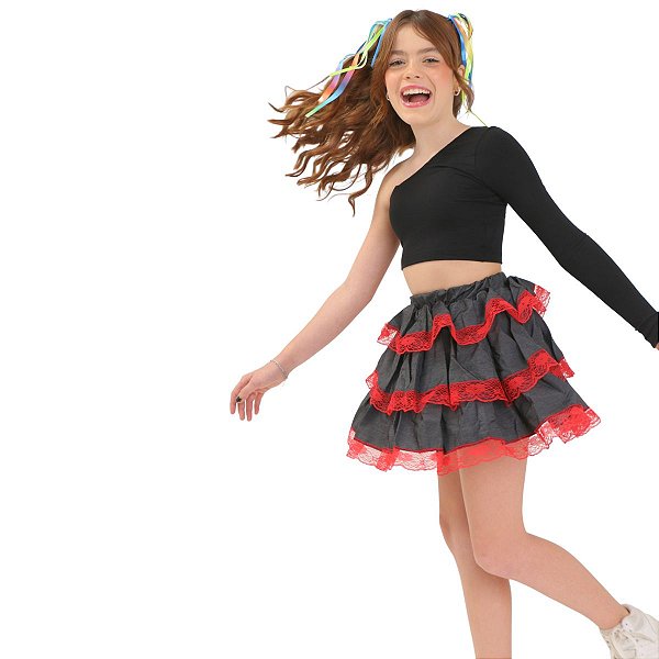 Conjunto Festa Junina CROPPED + SAIA BABADO renda VERMELHA