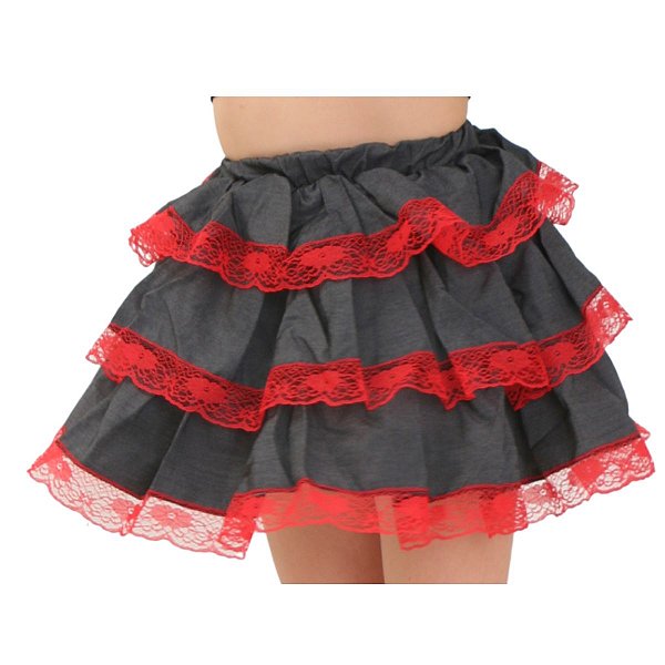Saia Babado JEANS com Renda VERMELHA - Festa Junina - TEEN
