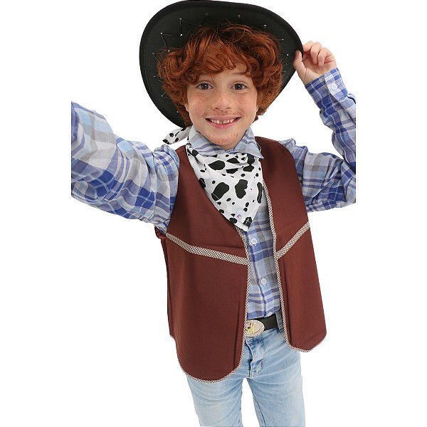 Roupa Cowboy LUXO COMPLETA CAMISA + COLETE + LENÇO + CHAPÉU