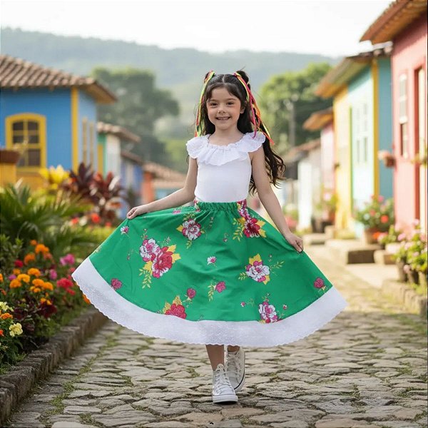 SAIA Carimbó Infantil Menina Floral VERDE HAVAIANA