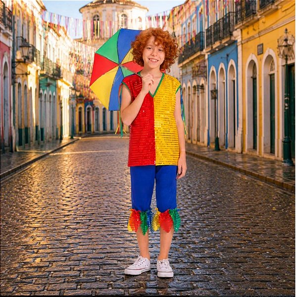 Roupa Frevo Luxo COMPLETO Infantil Menino - 3 itens