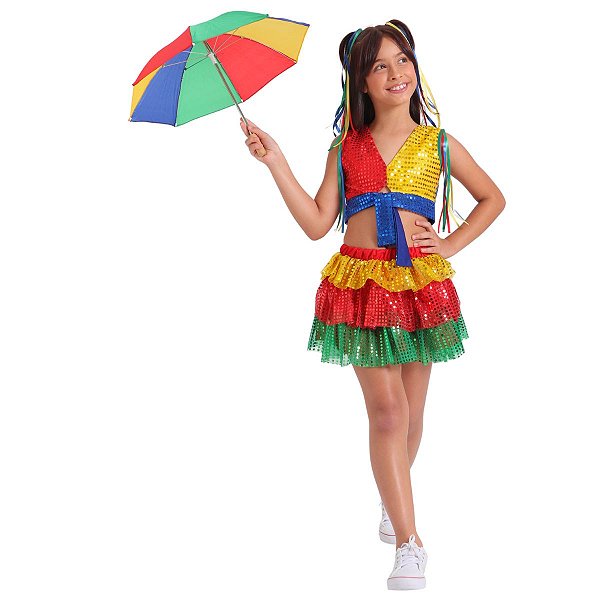 Roupa Frevo Luxo COMPLETO Infantil Menina  - 3 itens