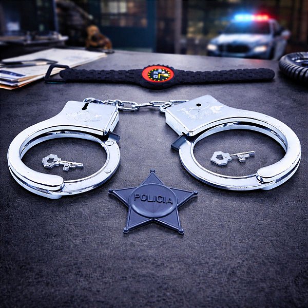 Super POLICIAL | Algemas + chaves + relógio + distintivo