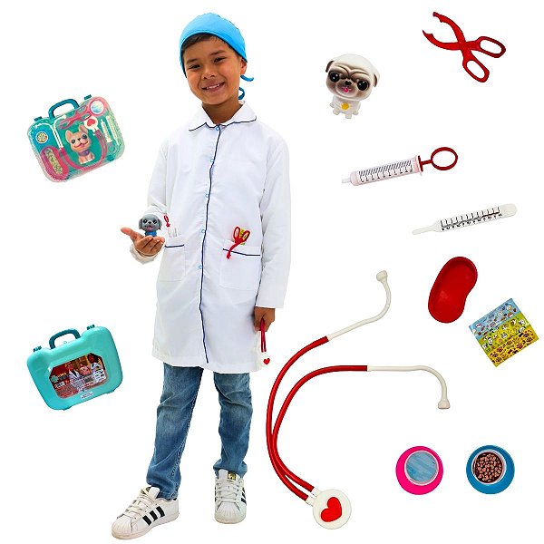 Fantasia VETERINÁRIO Infantil | jaleco touca BRINDE MALETA