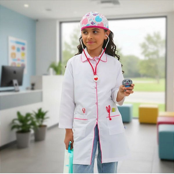 Fantasia Veterinária Infantil Jaleco + Touca e Maleta