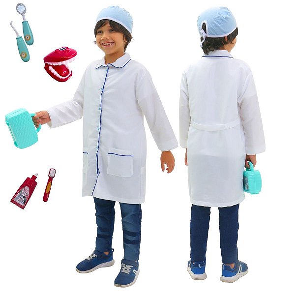 Fantasia DENTISTA Infantil AZUL | jaleco touca BRINDE MALETA