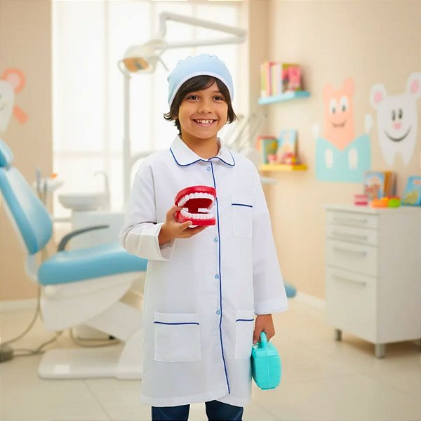 Fantasia DENTISTA Infantil AZUL | jaleco touca BRINDE MALETA