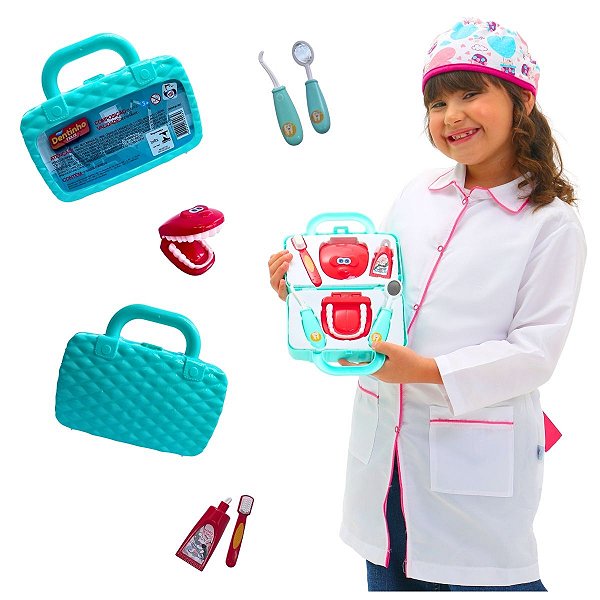 Fantasia DENTISTA Infantil ROSA | jaleco touca BRINDE MALETA