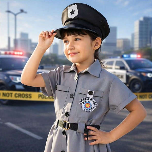 Fantasia Policial Infantil Menina COMPLETA LUXO | Brinde KIT