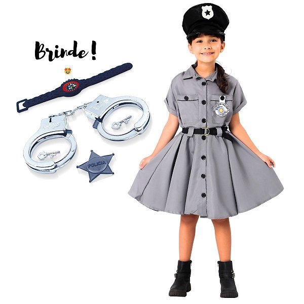 Fantasia Policial Infantil Menina COMPLETA LUXO | Brinde KIT