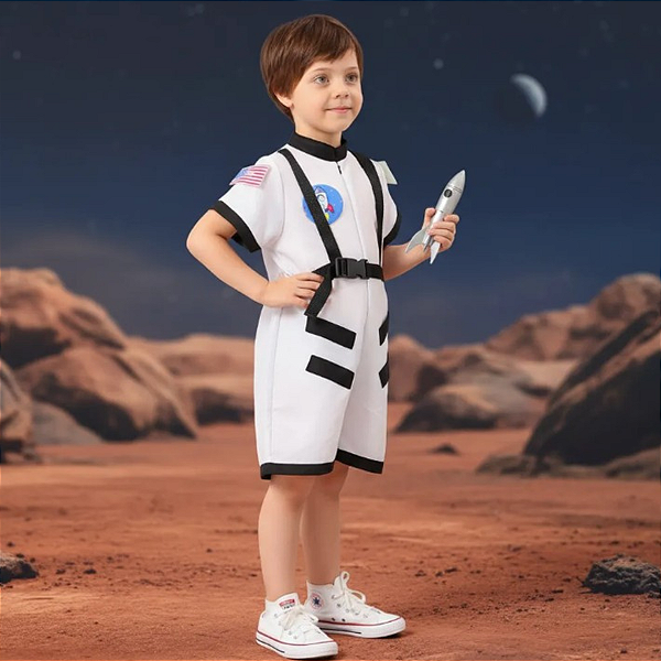 Fantasia Astronauta Infantil Curto Luxo NASA
