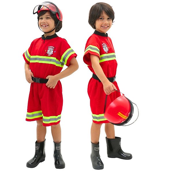 Fantasia Bombeiro Infantil FAIXA refletiva |brinde CAPACETE