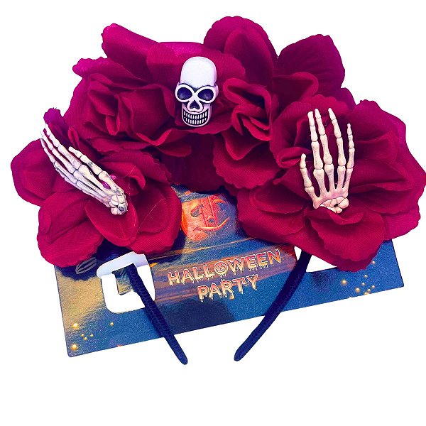 Tiara Ossos de Caveira com Rosas Vermelhas