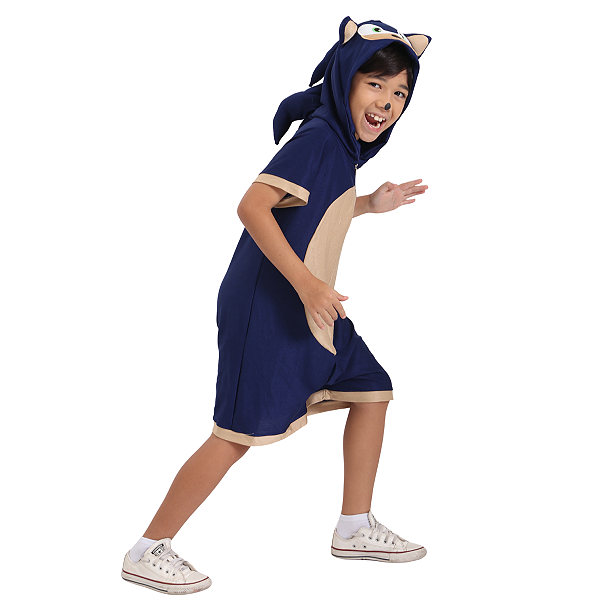 Fantasia Infantil Sonic Macaquinho com Capuz BORDADO LUXO