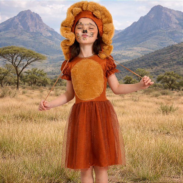 Fantasia Infantil Leoa Luxo Vestido com Gorro