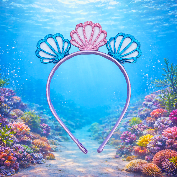 Tiara Sereia Infantil com Conchas em Glitter
