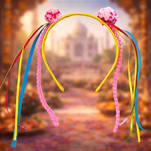 Tiara Infantil Índia Luxo com Pompons Coloridos