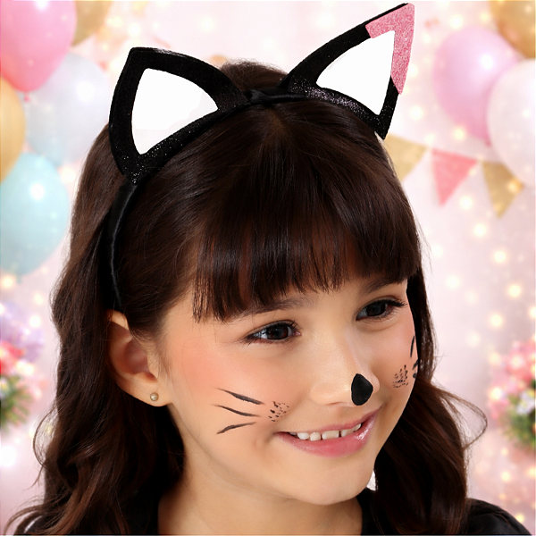 Tiara Gatinho Infantil com Glitter Preta