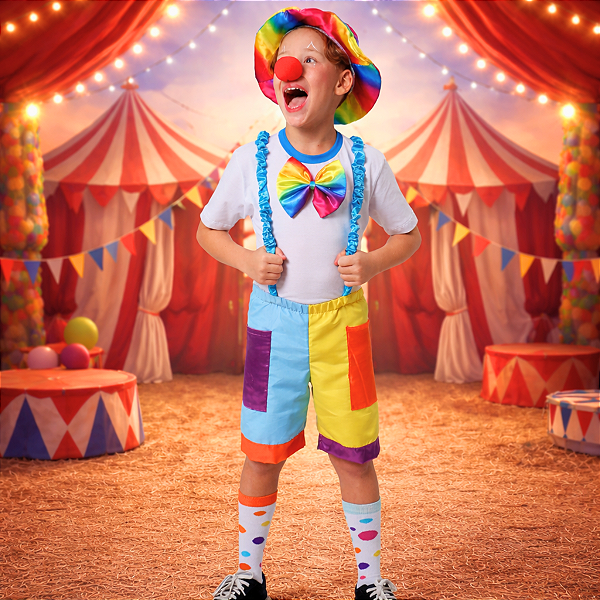 Fantasia Palhaço Infantil Colorido com Suspensório
