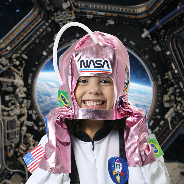 Kit Capacete + Luvas Astronauta Infantil Rosa Metalizado