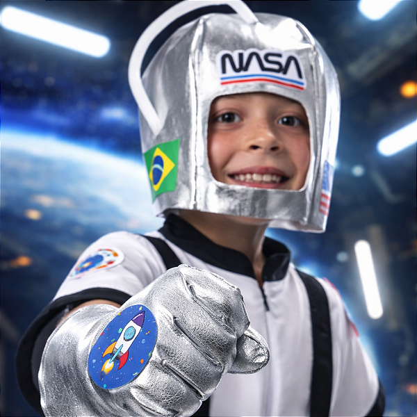 Kit Capacete + Luvas Astronauta Infantil Prata Metalizado