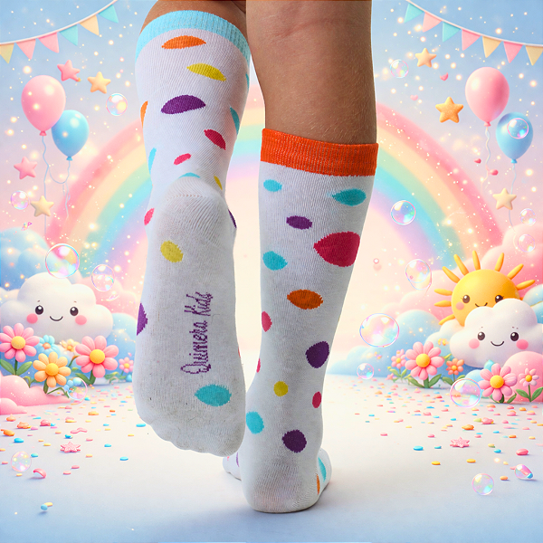 Meia Infantil Poá Colorido Confortável Divertida