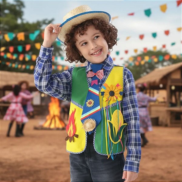 Colete Festa Junina Infantil Verde e Amarelo COPA | Caipira