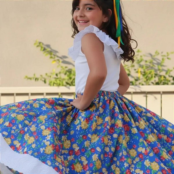 SAIA Carimbó Infantil Menina Floral AZUL HAVAIANA
