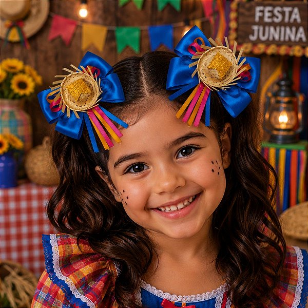 Par de Laços Festa Junina Azul Universo Junino - BEIJINHO