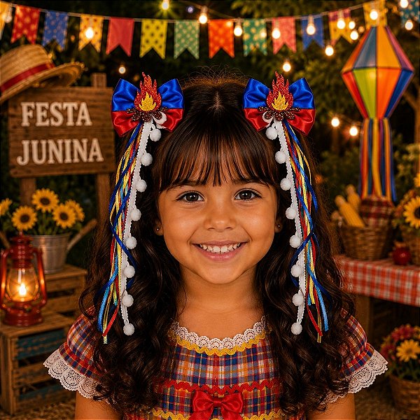 Par de Laços Festa Junina Azul Vermelho Junino - CURAL