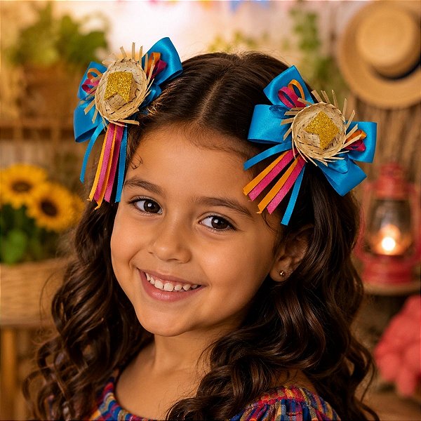 Par de Laços Festa Junina Azul Mar Junino São João - CANJICA