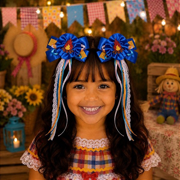 Par de Laços Festa Junina Azul Junino - PÉ DE MOLEQUE