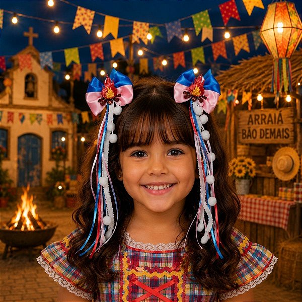 Par de Laços Festa Junina Azul Rosa Junino São João - FORRÓ