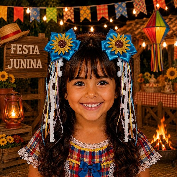 Par de Laços Festa Junina Azul Céu Junino São João - CARIMBÓ