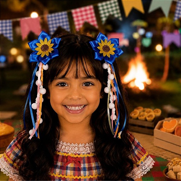 Par de Laços Festa Junina Azul Oceano Junino São João COCADA