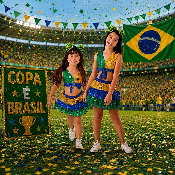 Roupa COPA Luxo Infantil Menina BLUSA + SAIA | BRINDE tiara