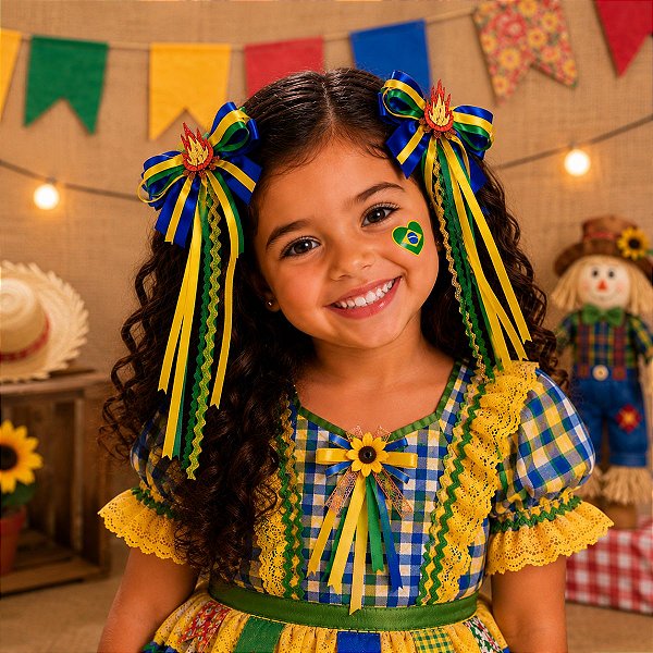 Par de Laços Festa Junina Verde e Amarelo - COPA