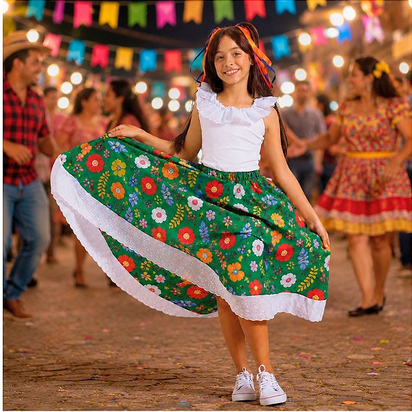 SAIA Carimbó Infantil Menina Floral VERDE HAVAIANA
