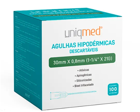 Agulha Hipodérmica 21G - 30x0,8mm - Uniqmed