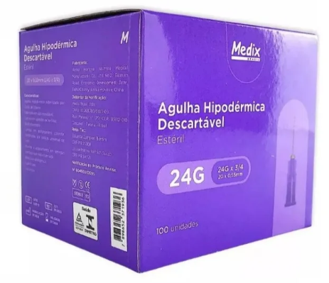 Agulha Hipodérmica 24G - 24x0,55mm