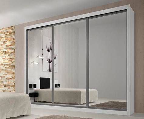 Guarda roupa 3 portas em espelho branco