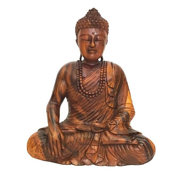 Estátua de Buda com Japamala Madeira suar Bali 52cm
